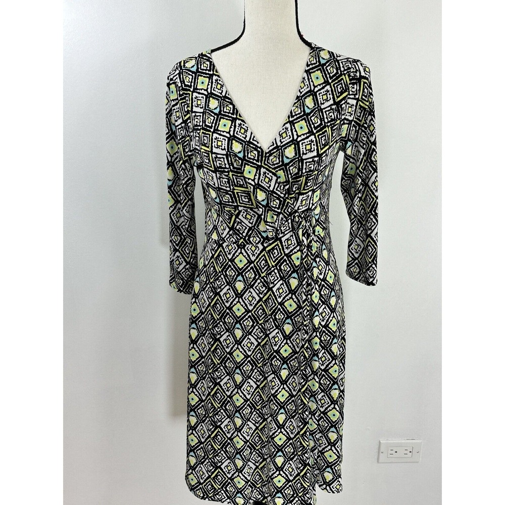 Diane Von Furstenberg Silk Zaina Geometric Print Silk Faux Wrap Dress Sz 2